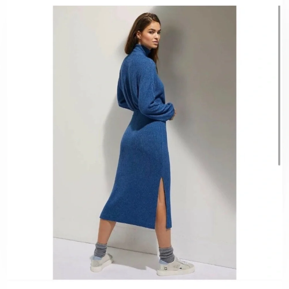 Anthropologie Mariah Ribbed Knit Blue Maxi Sweater Dress Size XL - Picture 7 of 14
